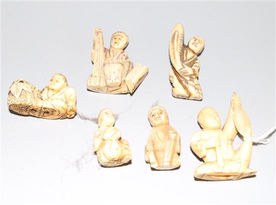 Six Japanese carved ivory netsuke, various(-)